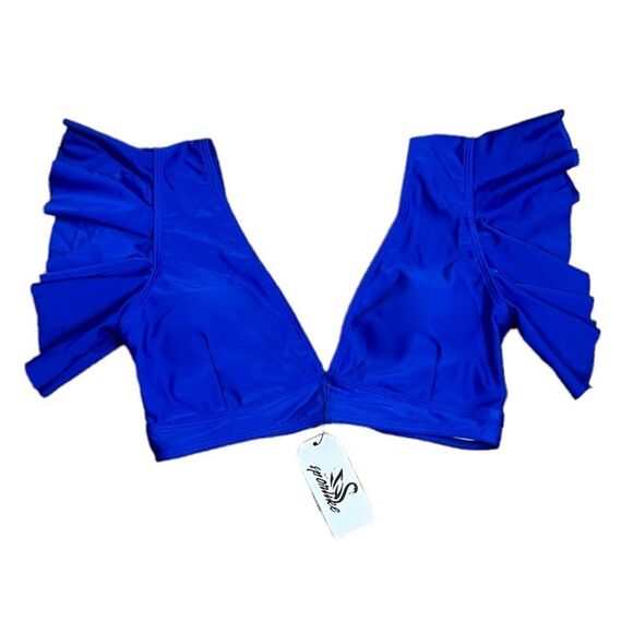 Sporlike Blue Flutter Sleeve V-Neck Swim Top, Size S, NWT - Picture 6 of 11